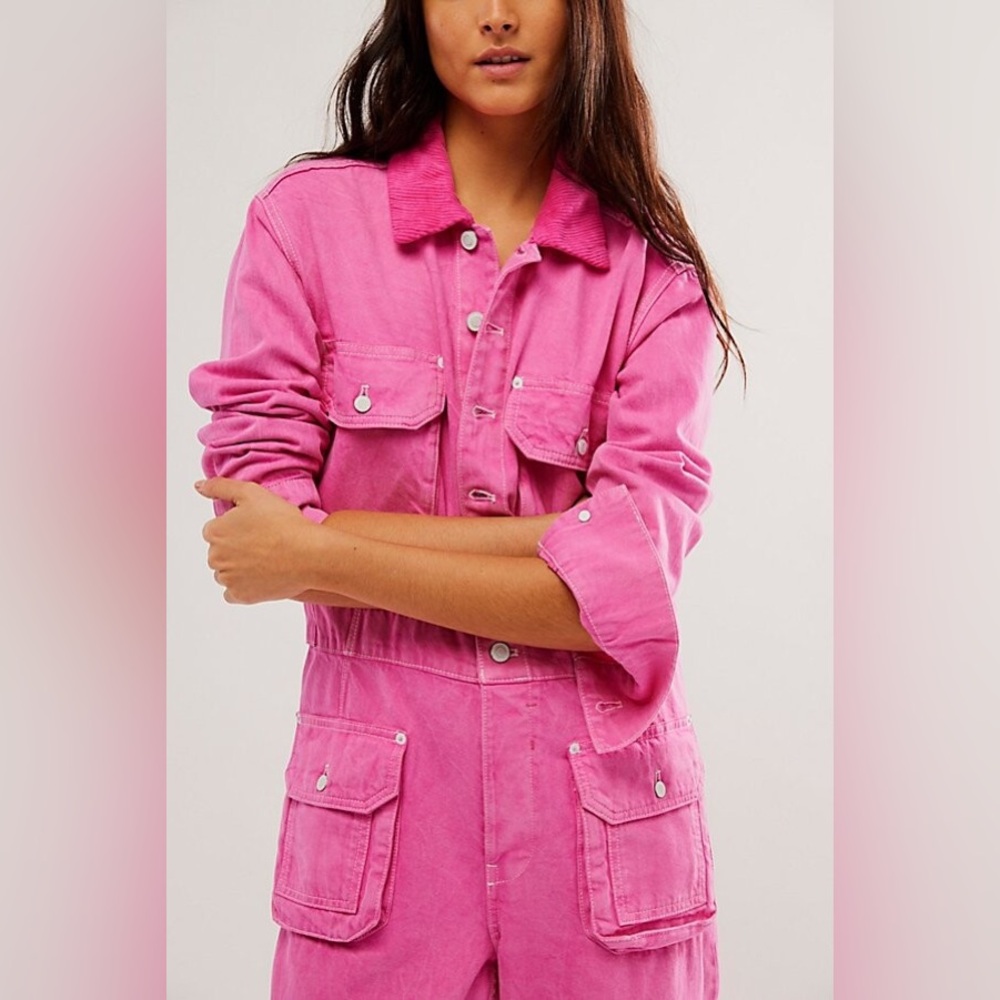 Free People Hot Pink Utility Jumpsuit - Picture 4 of 16